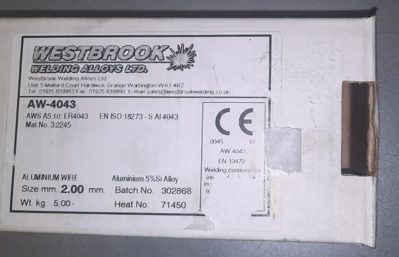 Пруток алюмінієвий 4043 ? 2,0х1000 мм вартість за кг (WESTBROOK WELDING ALLOYS)